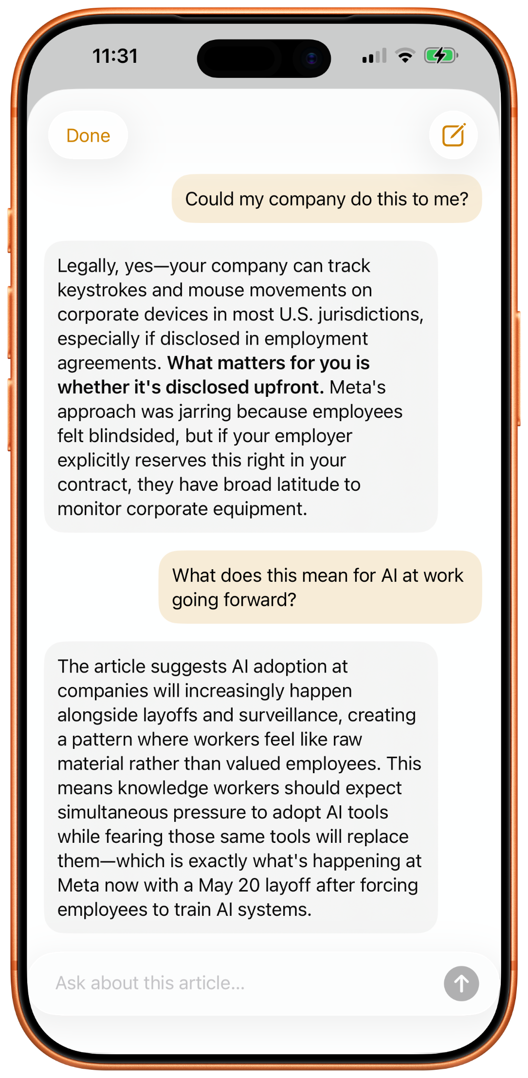 Chat about an article
